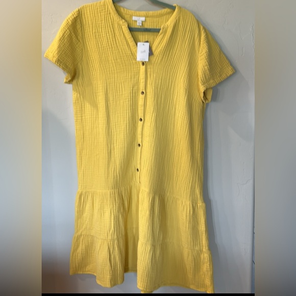 J. Jill Dresses & Skirts - J. Jill Yellow Flutter Sleeve Sundress Size Large Tall